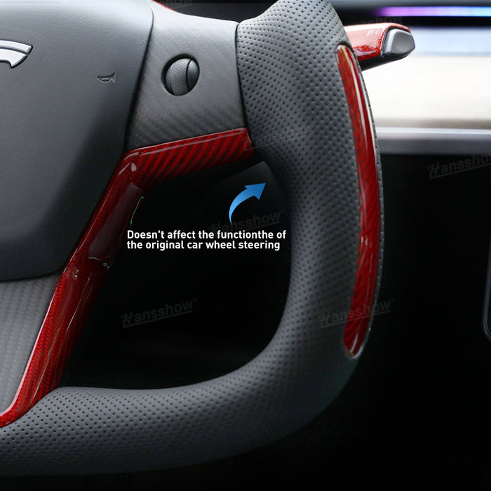 Model Y/3 Yoke Style Steering Wheel With Red Sport Style/Red Column Gear Shift Cover