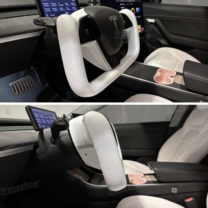 Tesla Model 3/Y Yoke Steering Wheel (Inspired by Model X/S Yoke)- Nappa White Leather