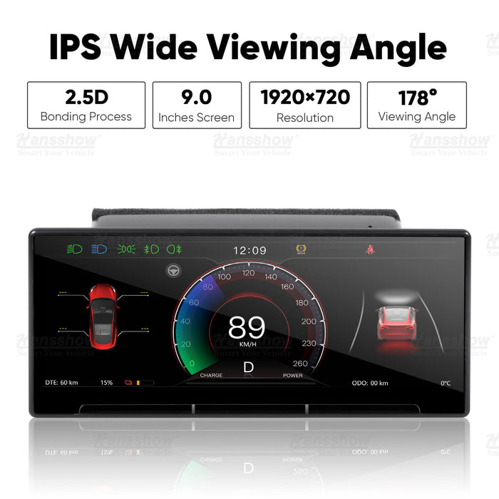 Tableau de bord intelligent Hansshow Model 3/Y F9 avec écran tactile de 9 pouces Carplay/Android Auto avec caméra frontale 