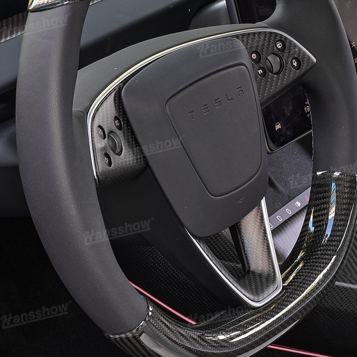 Garniture décorative de volant pour Tesla Model 3 Highland en fibre de carbone véritable | Hansshow