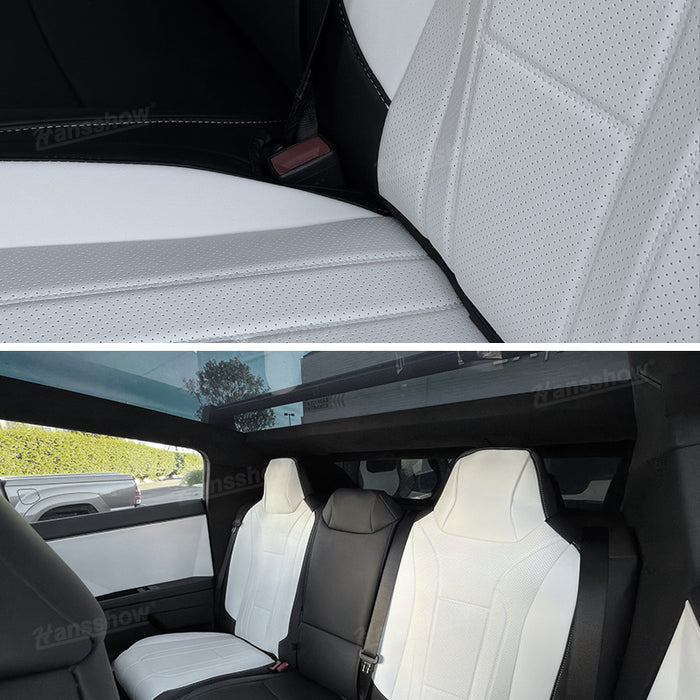 Tesla Cybertruck Seat Cover Full Set  NAPPA Leather Full Wrapping Edge Interior Accessories Black And White|Hansshow