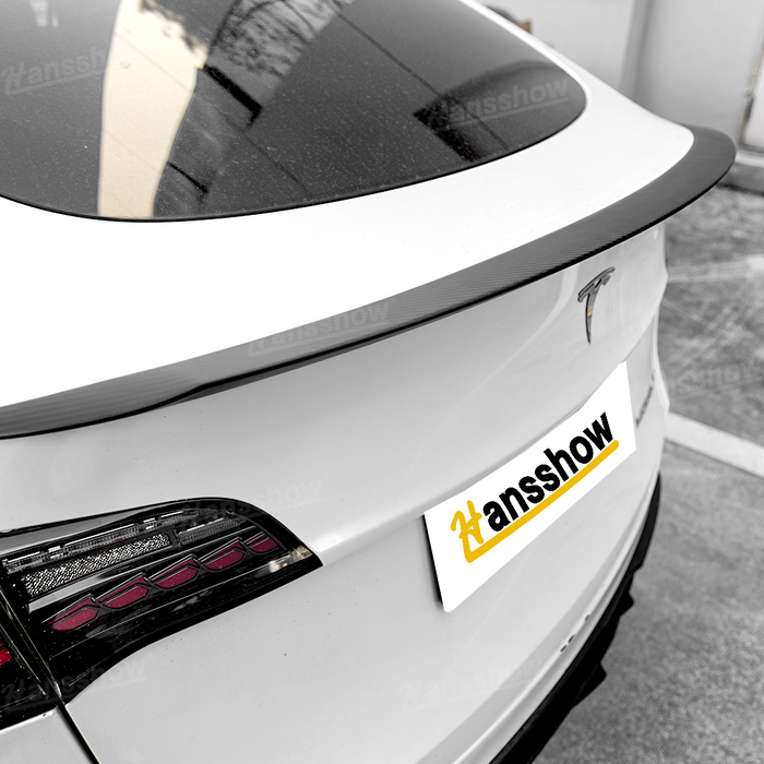 Tesla Moldel Y Real Carbon Fiber Tail Spoiler Wing Rear Trunk Lid With Model 3 Performance Version Style | Hansshow