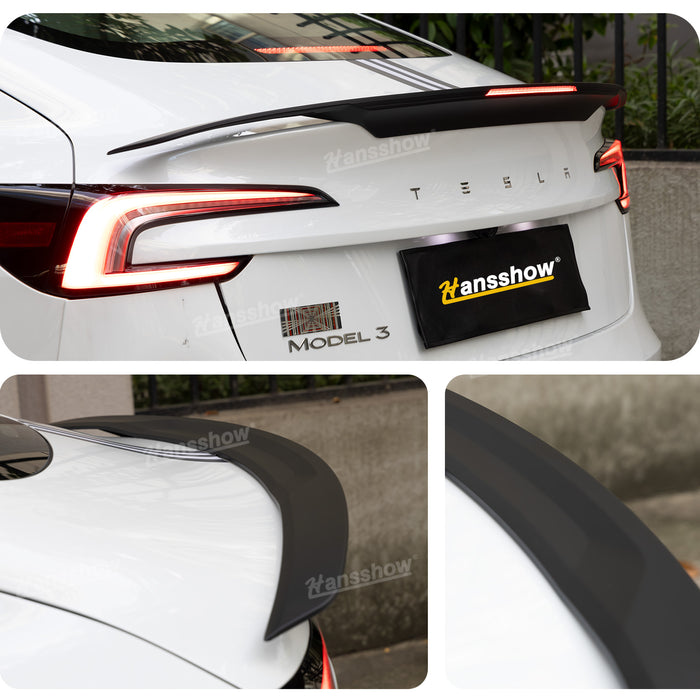 Tesla Model Y/3/3 Highland ABS Tail Spoiler Wing Rear Trunk Lip Lid With Middle Brake Light|Hansshow