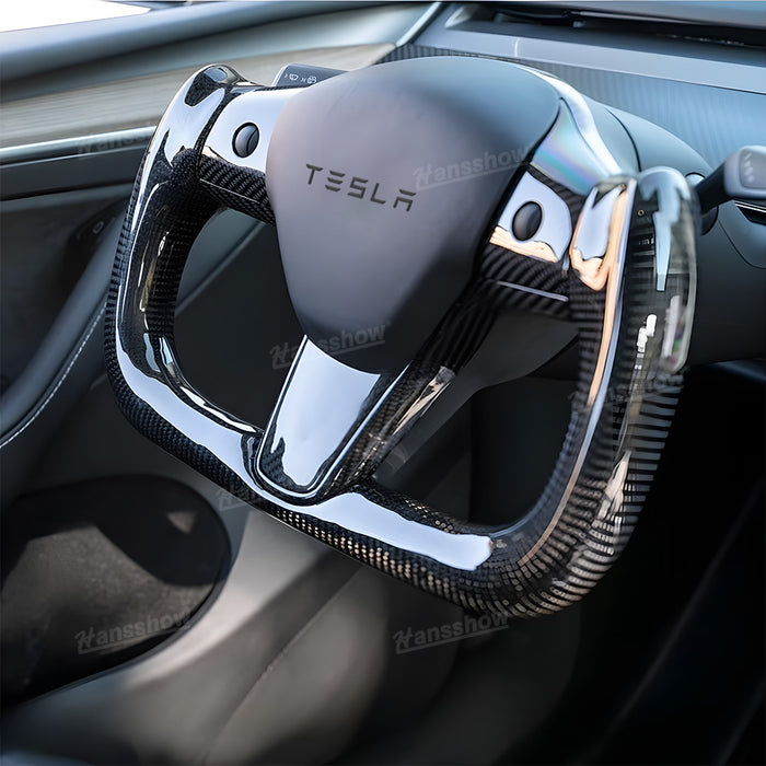 Tesla Model Y/3 Real Carbon Fiber Steering Wheel Yoke/F1 Style|Hansshow