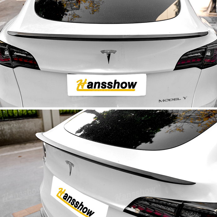 Tesla Moldel Y Real Carbon Fiber Tail Spoiler Wing Rear Trunk Lid With Model 3 Performance Version Style | Hansshow