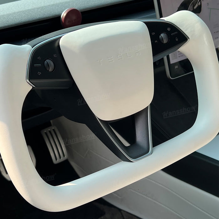 Volant Hansshow Yoke en cuir nappa blanc pour Tesla Model 3 Highland