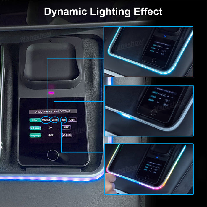 Chargeur sans fil pour Tesla Model 3 et Y avec éclairage ambiant LED Console centrale Chargeur de téléphone