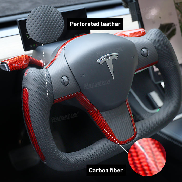 Model Y/3 Yoke Style Steering Wheel With Red Sport Style/Red Column Gear Shift Cover