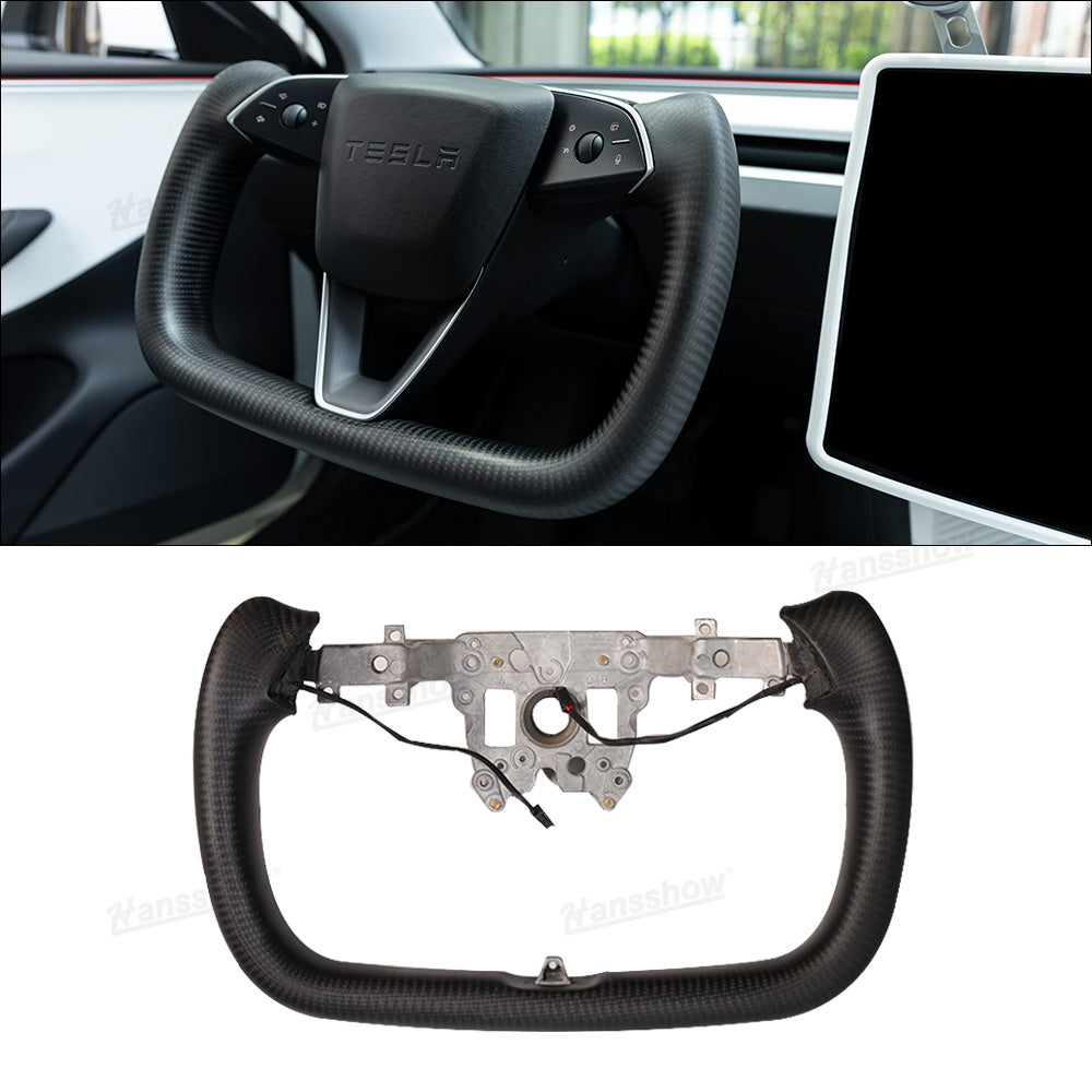 Tesla Model 3 Highland Yoke Steering Wheel with Full Real Carbon Fiber|Hansshow