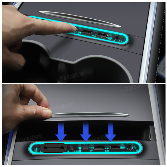 Station d'accueil USB RVB pour Tesla Model Y/3, adaptateur de console centrale avec câble de charge rapide multi-ports | Hansshow