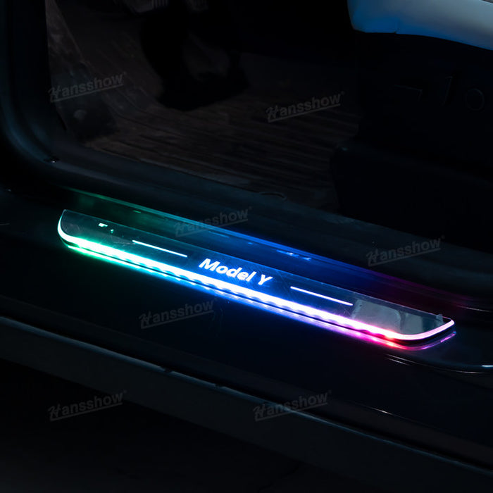 Tesla Model Y/3/3 Highland Magnetic Induction Illuminated Pedal Welcome Light Illuminated Door Sills|Hansshow