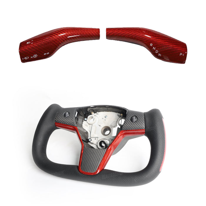 Model Y/3 Yoke Style Steering Wheel With Red Sport Style/Red Column Gear Shift Cover