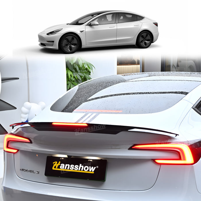 Tesla Model Y/3/3 Highland ABS Tail Spoiler Wing Rear Trunk Lip Lid With Middle Brake Light|Hansshow