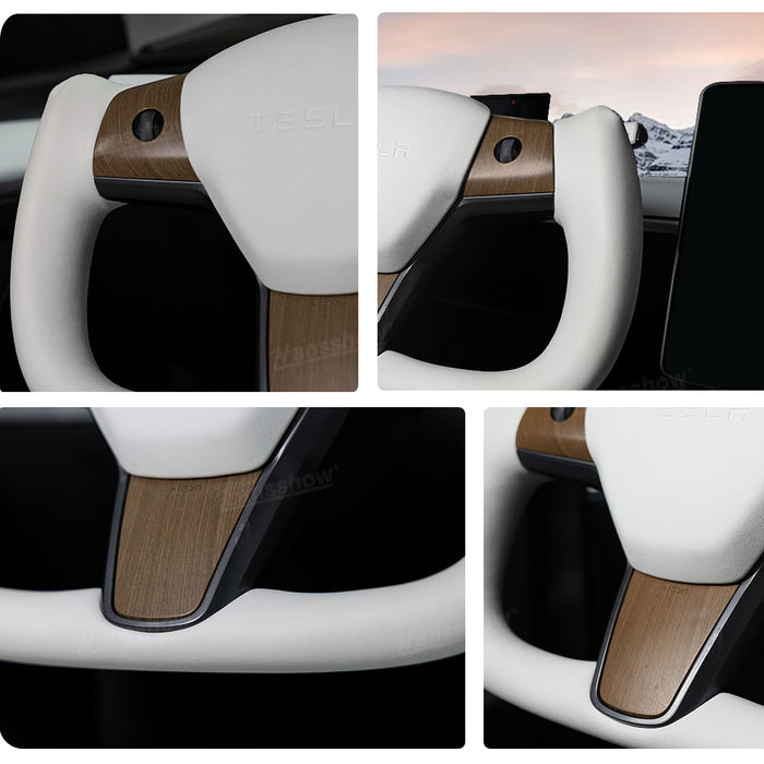 Tesla Model Y/3White Yoke Steering Wheel In Wood Grain With Nappa|Hansshow