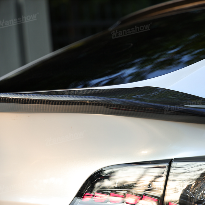 Tesla Model Y Real Carbon Fiber OEM-Style Rear Trunk Spoiler Wing | Hansshow