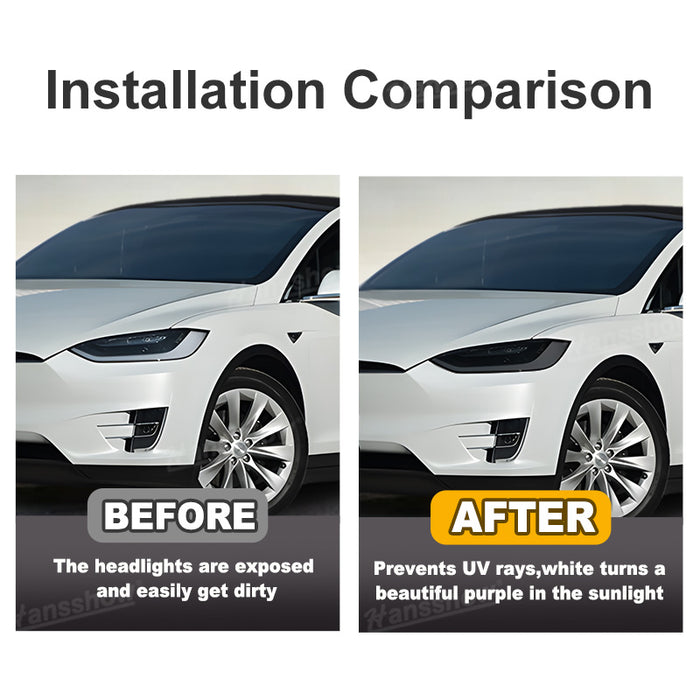 Tesla Model X Front Headlight PPF Protection Precut PPF Tint Kit Film Color-Changing (White to Purple-White to Black) | Hansshow