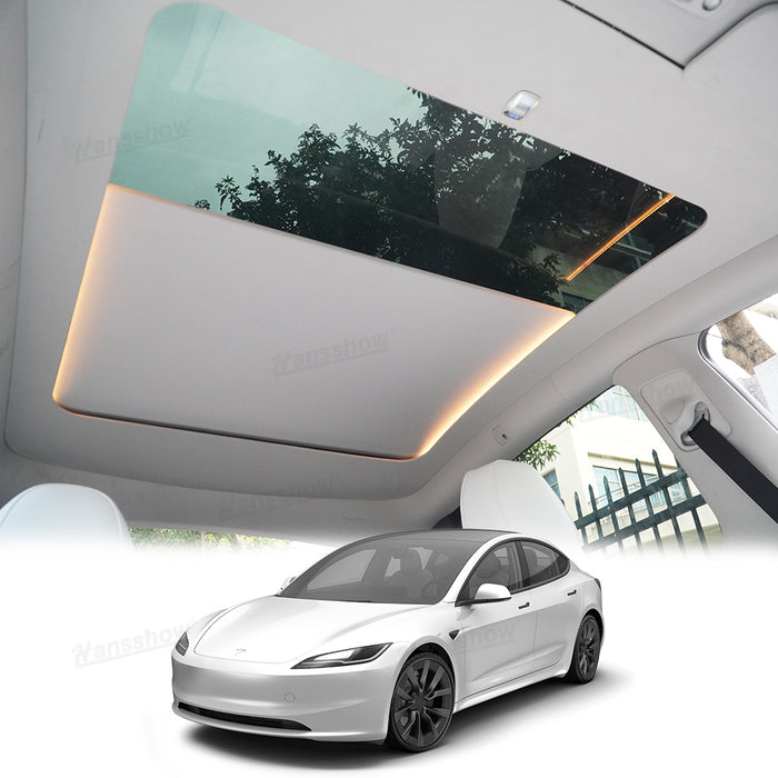 Tesla Model Y Integrated Electric Retractable Glass Roof Sunshade Upgrade With Ambient Lighting-Voice Controlled|Hansshow