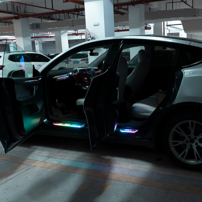 Tesla Model Y/3/3 Highland Magnetic Induction Illuminated Pedal Welcome Light Illuminated Door Sills|Hansshow