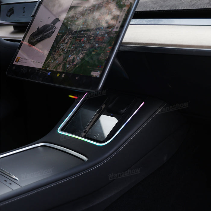 Chargeur sans fil pour Tesla Model 3 et Y avec éclairage ambiant LED Console centrale Chargeur de téléphone