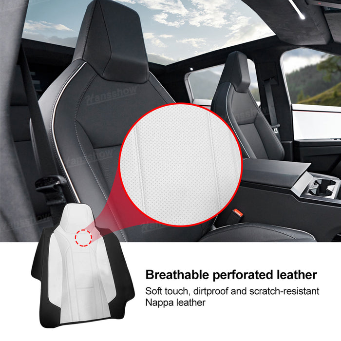 Tesla Cybertruck Seat Cover Full Set  NAPPA Leather Full Wrapping Edge Interior Accessories Black And White|Hansshow