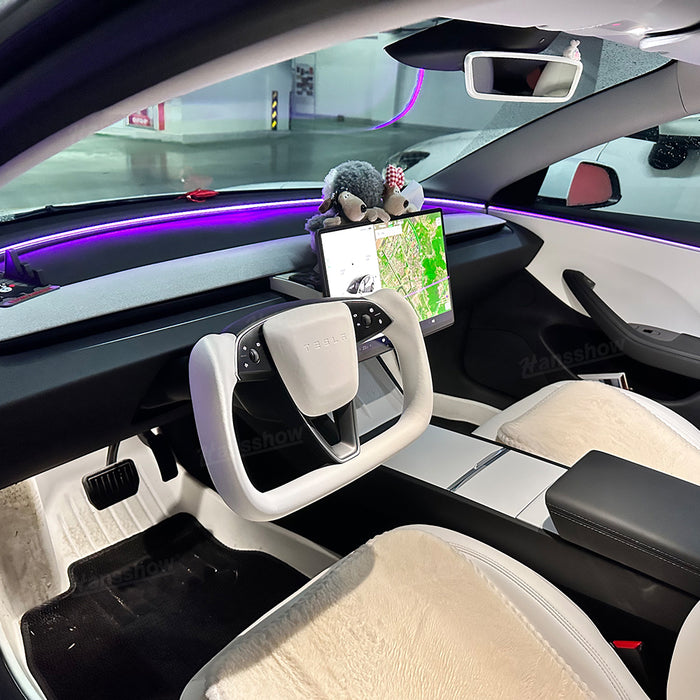 Volant Hansshow Yoke en cuir nappa blanc pour Tesla Model 3 Highland