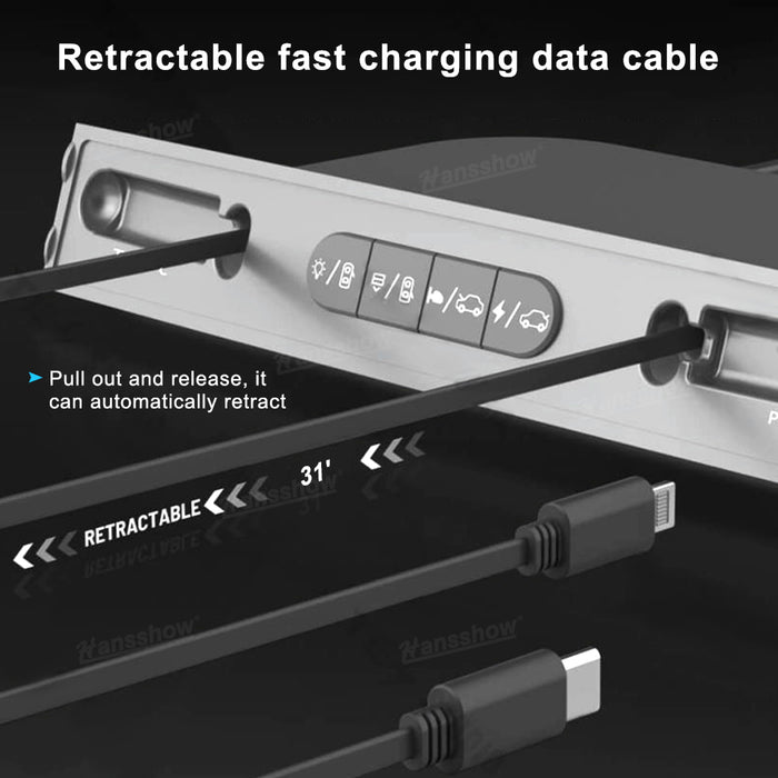 Hub USB Y pour Tesla Model 3, câble rétractable à charge rapide, station d'accueil multifonction avec bouton physique