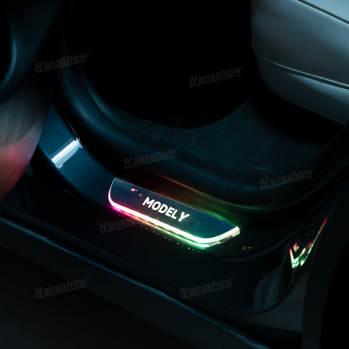 Tesla Model Y/3 Magnetic Induction Illuminated Pedal Welcome Light Illuminated Door Sills|Hansshow