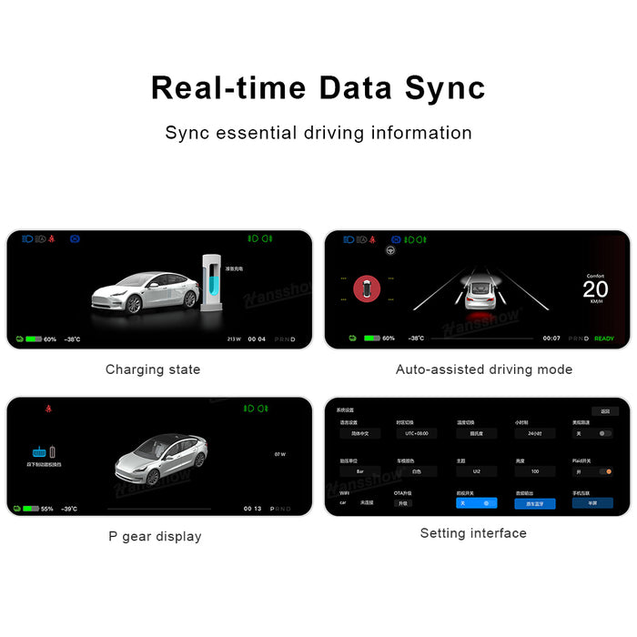 Hansshow Tesla Model 3 Y 8,9" Affichage tête haute Combiné d'instruments FY9-C Écran tactile du tableau de bord Inspiré du style Model S/X