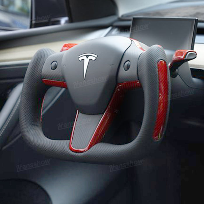 Model Y/3 Yoke Style Steering Wheel With Red Sport Style/Red Column Gear Shift Cover