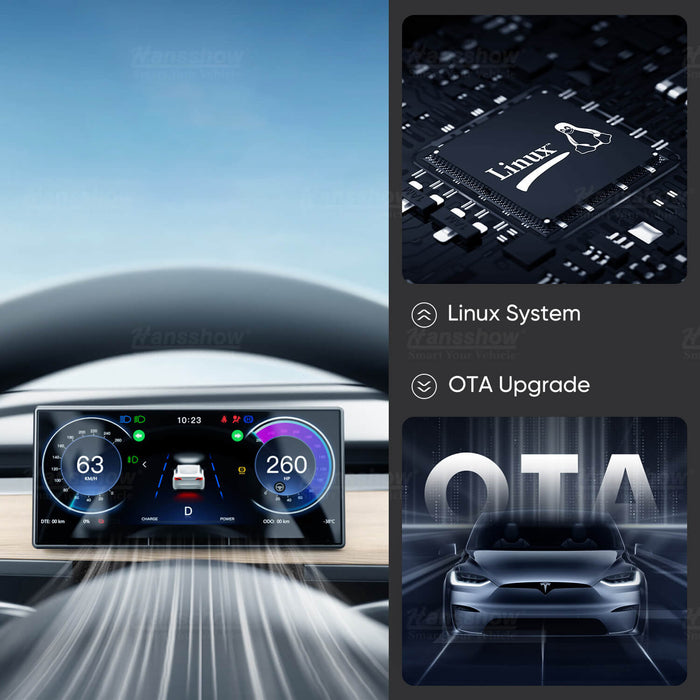 Tableau de bord intelligent Hansshow Model 3/Y F9 avec écran tactile de 9 pouces Carplay/Android Auto avec caméra frontale 