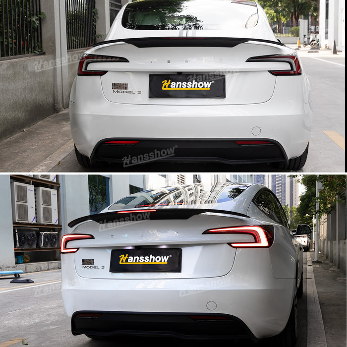 Tesla Model Y/3/3 Highland ABS Tail Spoiler Wing Rear Trunk Lip Lid With Middle Brake Light|Hansshow