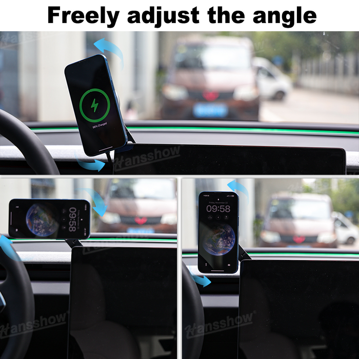 Tesla Car Rechargeable Phone Holder Mount Adjustable Magnetic Phone Mount For Model X/S/Y/3/3 Highland|Hansshow