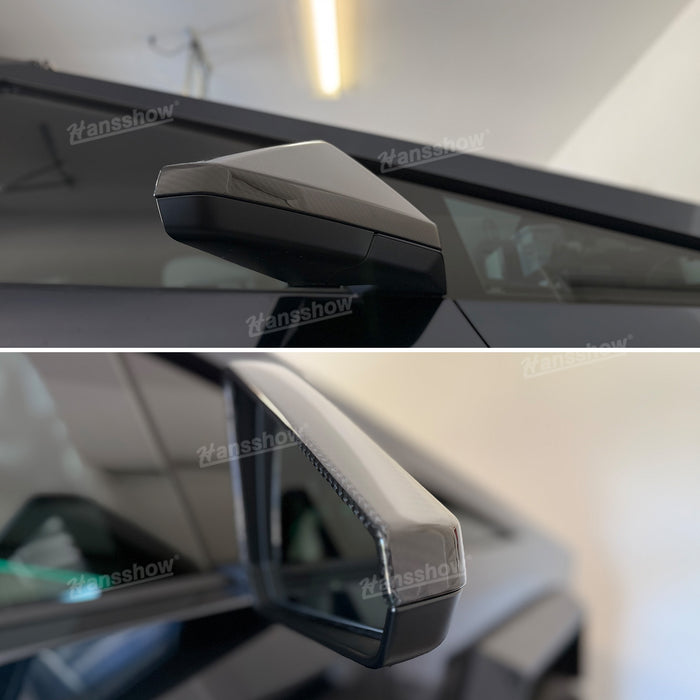 Lot de 2 coques de rétroviseurs latéraux en fibre de carbone véritable pour Tesla Cybertruck, protection de rétroviseur gauche et droite | Hansshow