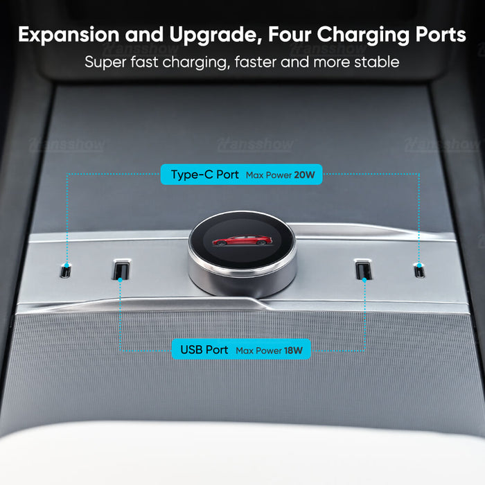 Station d'accueil de changement de vitesse rotative intelligente Hansshow pour Tesla Model 3 Highland - Avec écran et ports de charge rapide 