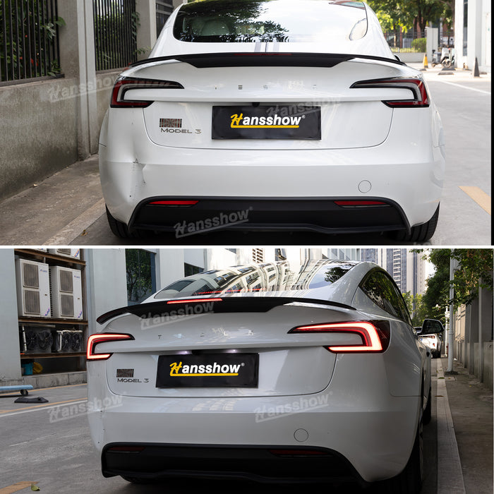 Tesla Model Y/3/3 Highland ABS Tail Spoiler Wing Rear Trunk Lip Lid With Middle Brake Light|Hansshow