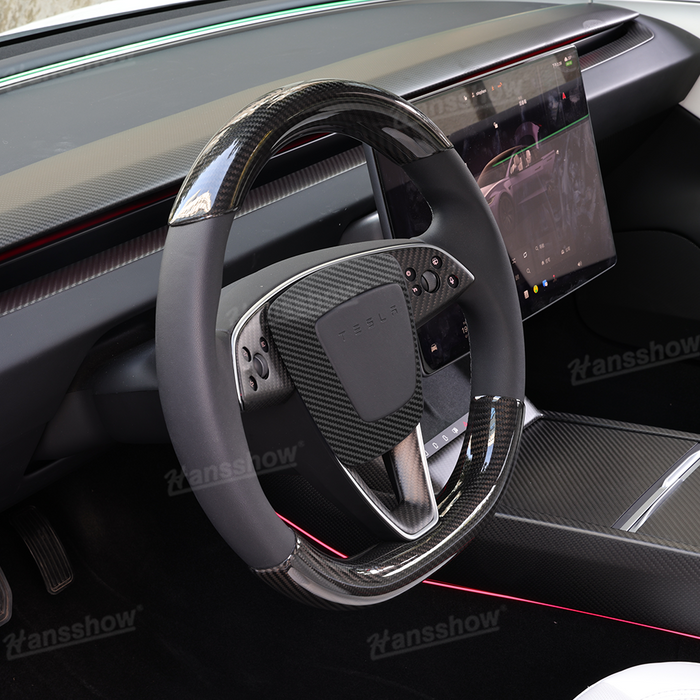 Tesla Model 3 Real Carbon Fiber Steering Wheel Airbag Cover Frame | Hansshow