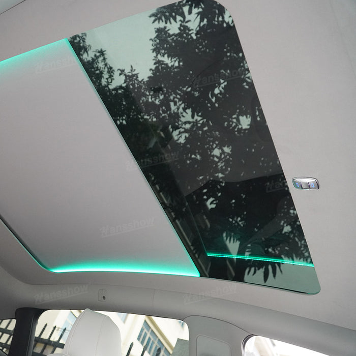 Tesla Model Y Integrated Electric Retractable Glass Roof Sunshade Upgrade With Ambient Lighting-Voice Controlled|Hansshow