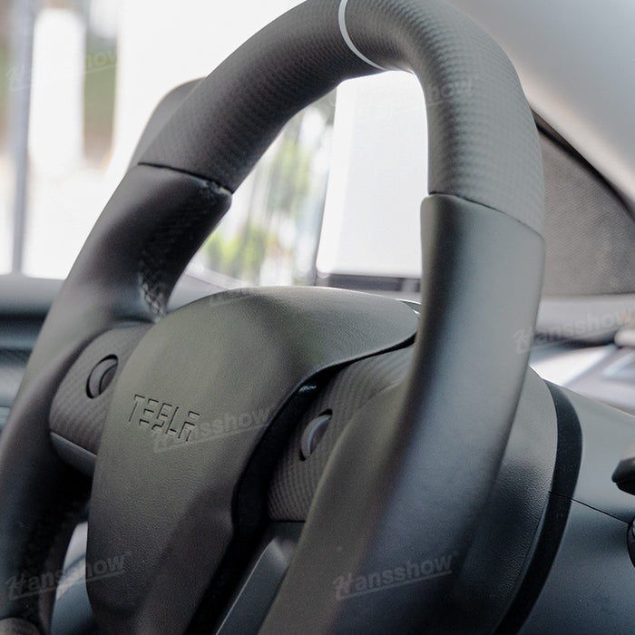 Tesla Model Y/3 Real Carbon Fiber Steering Wheel With Nappa Leather Grip-Heating Function|Hansshow