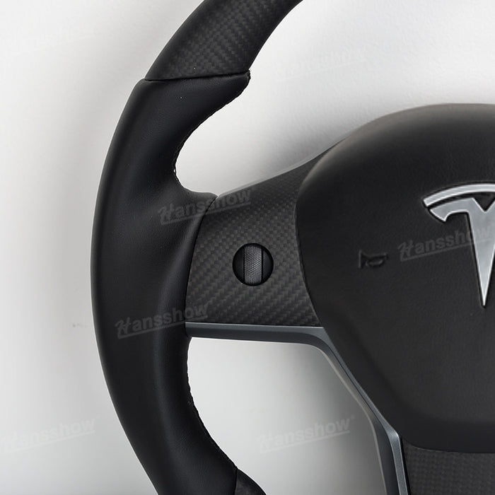 Tesla Model Y/3 Real Carbon Fiber Steering Wheel With Nappa Leather Grip-Heating Function|Hansshow