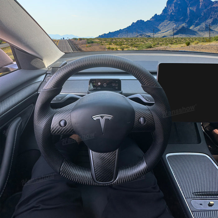 Tesla Model Y/3 Real Carbon Fiber Runde Rat Opvarmet F1 Style|Hansshow