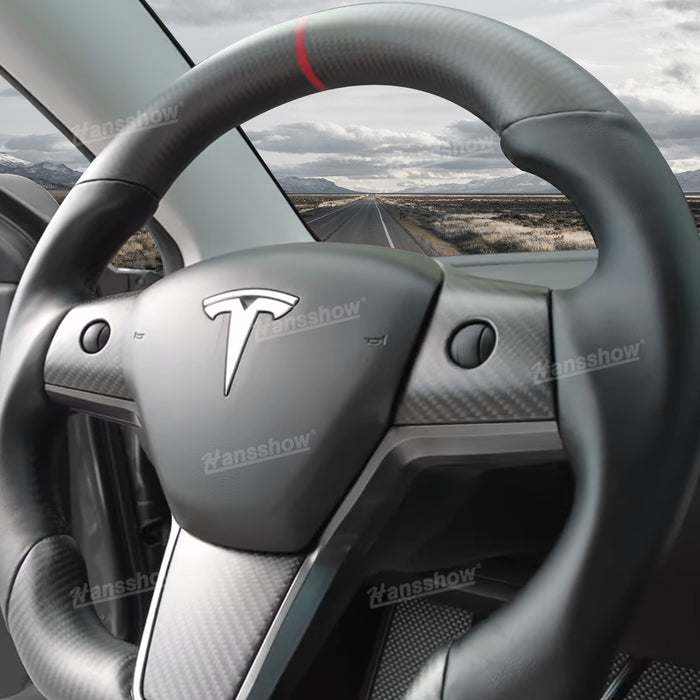 Tesla Model Y/3 Real Carbon Fiber Steering Wheel With Nappa Leather Grip-Heating Function|Hansshow