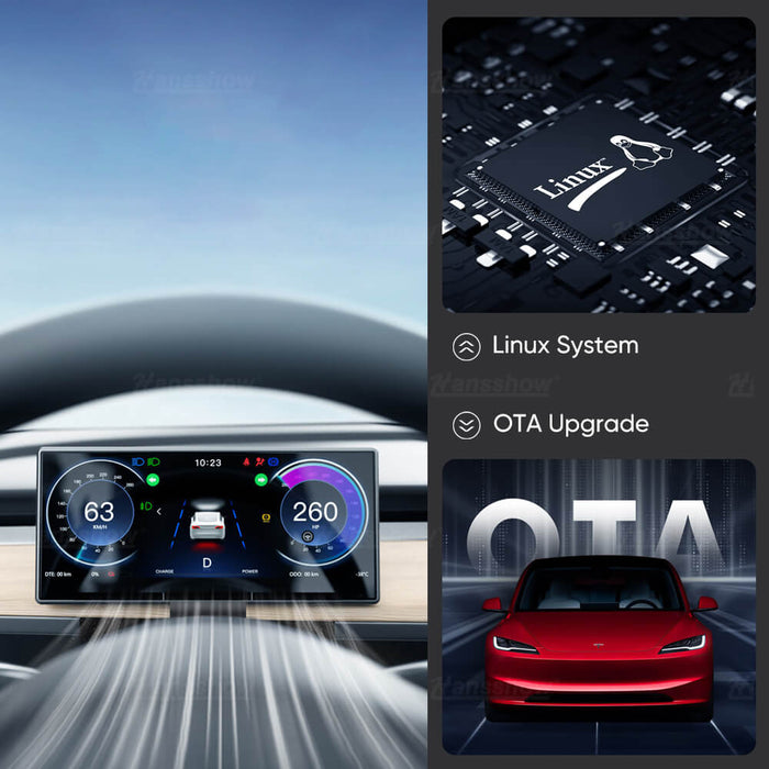 Tableau de bord intelligent Hansshow Model 3 Highland F9 avec écran tactile de 9 pouces Carplay/Android Auto