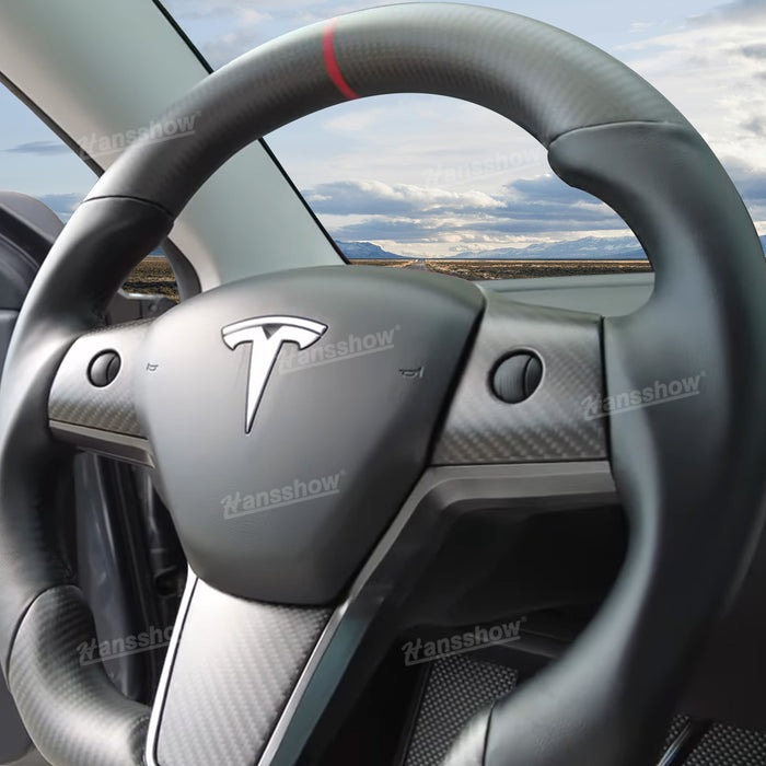 Tesla Model Y/3 Real Carbon Fiber Steering Wheel With Nappa Leather Grip-Heating Function|Hansshow