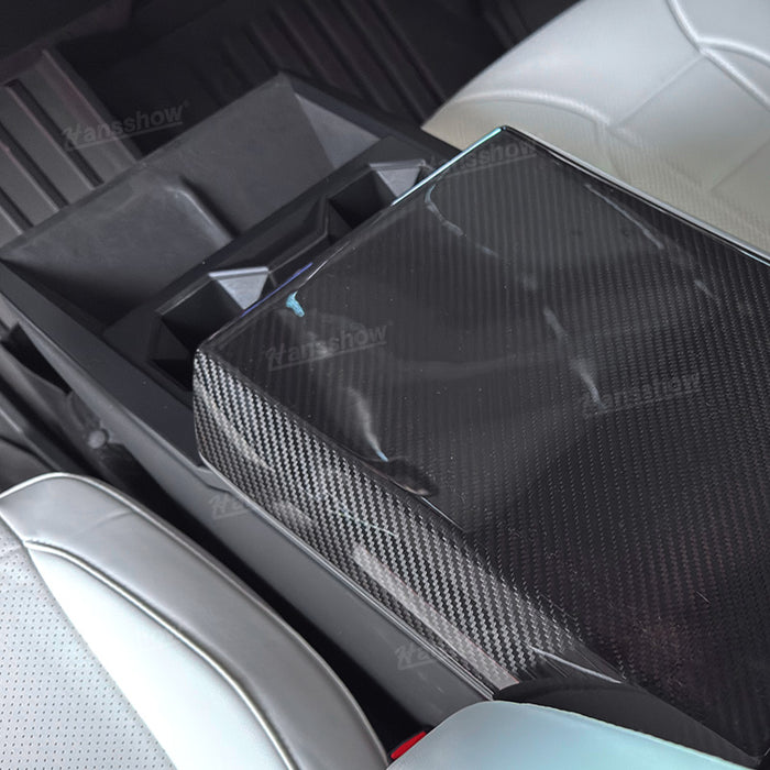 Tesla Cybertruck Real Carbon Fiber Armrest Box Cover+Rear Screen Frame Cover|Hansshow