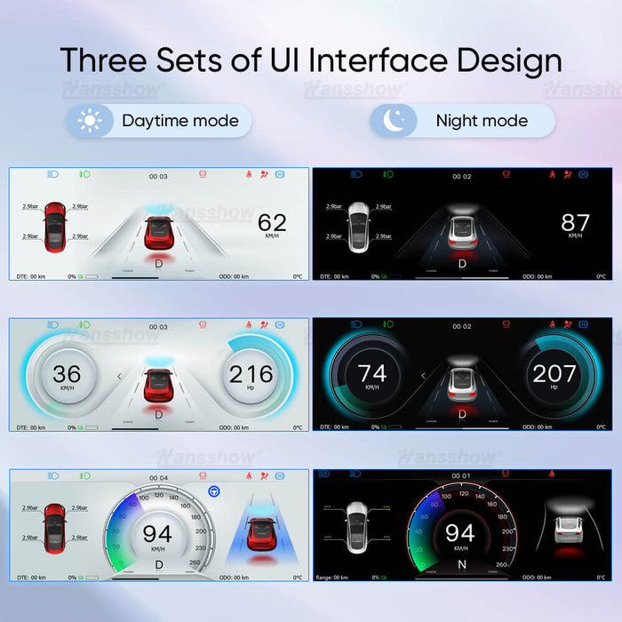 Tesla Model 3 Highland F68-C Plus Carplay, tableau de bord, affichage du groupe d'instruments avec caméra