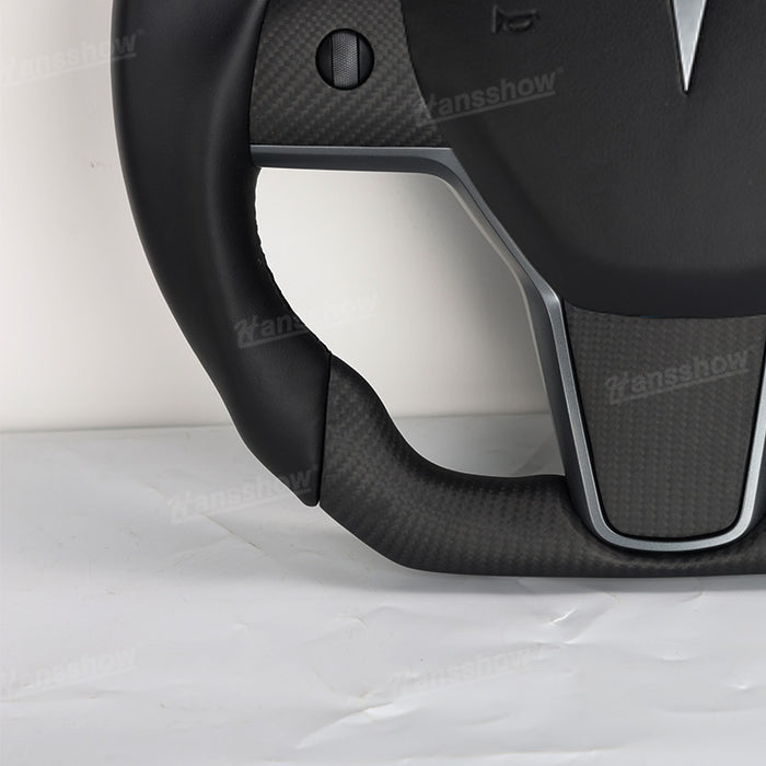 Tesla Model Y/3 Real Carbon Fiber Steering Wheel With Nappa Leather Grip-Heating Function|Hansshow