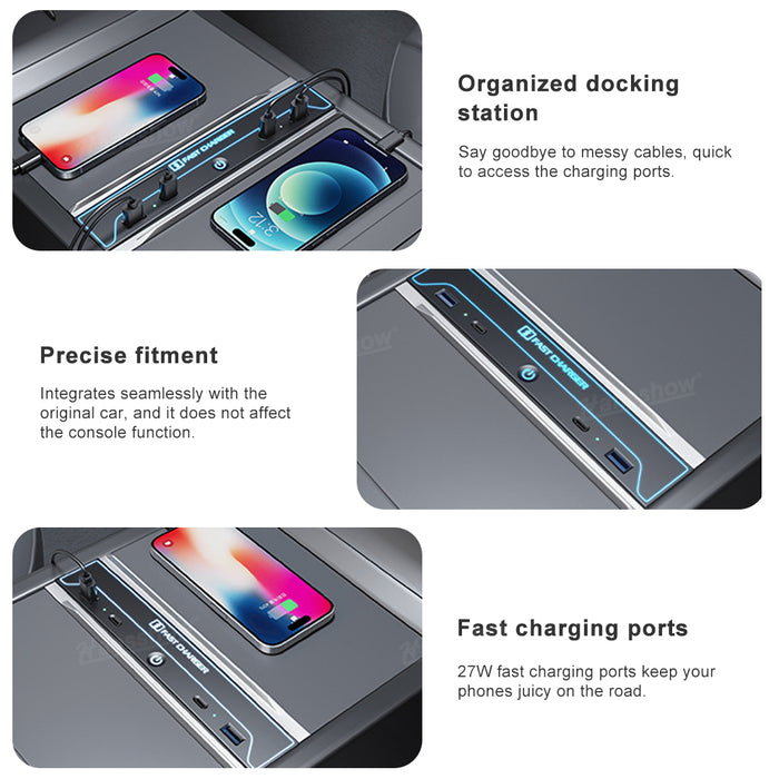 Tesla Model 3 Highland USB Hub Fast Charging Multifunction Docking Station With Dynamic Ambient Light