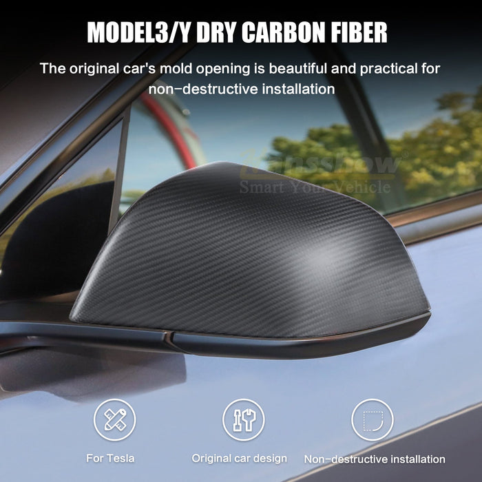 Model Y/3 Real Carbon Fiber Rearview Mirror Cover