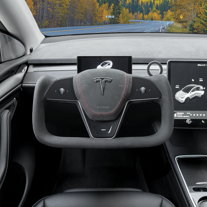 Volant Tesla Model 3/Y en Alcantara noir (design inspiré du modèle X/S Yoke)