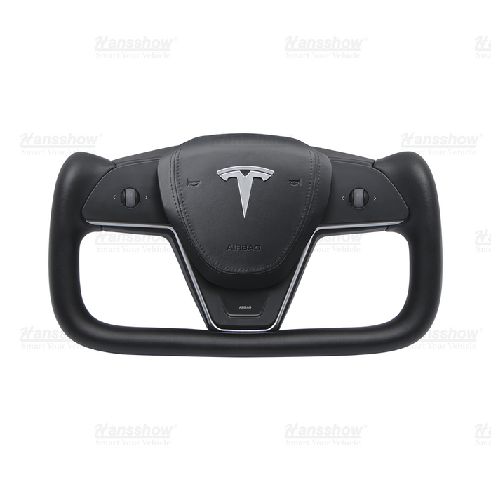 Hansshow Model 3/Y Nappa Black Leather Yoke Steering Wheel For Tesla (Inspired by Model X/S Yoke)